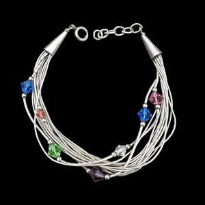 Sterling Liquid Silver Multi-Strand Bracelet Swarovski Crystals 925 Sunwest 7.5”